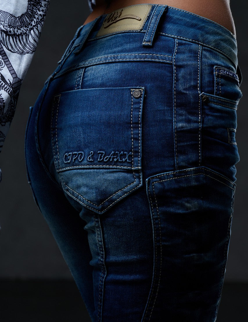 WD255 Damen bequeme Jeans im Biker-Stil in Slim Fit