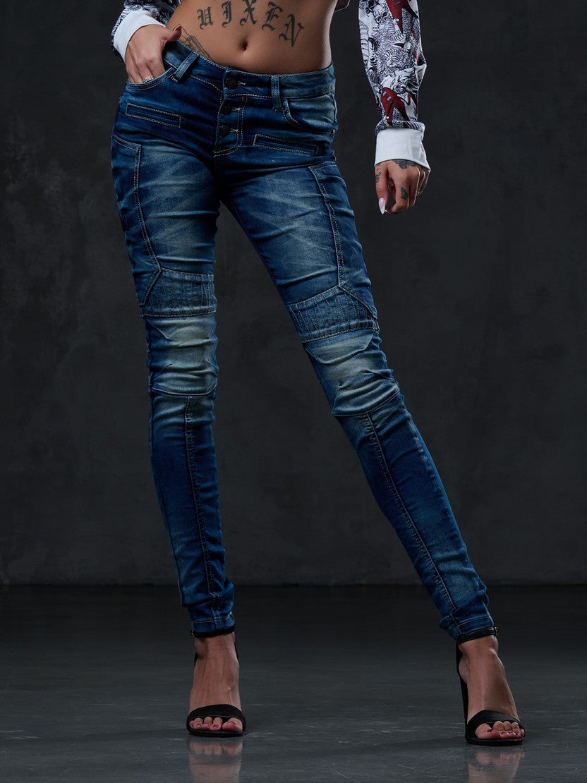 WD255 Damen bequeme Jeans im Biker-Stil in Slim Fit