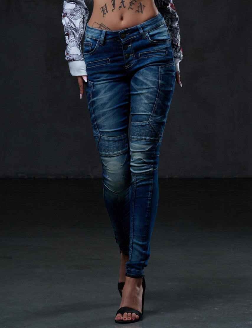 WD255 Damen bequeme Jeans im Biker-Stil in Slim Fit