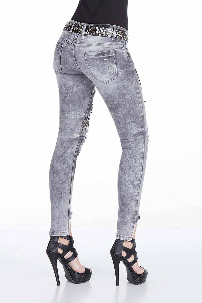 WD317 Damen bequeme Jeans mit Patches und Pailletten