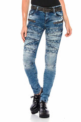 WD381 Damen Straight-Jeans mit coolen Stickelementen