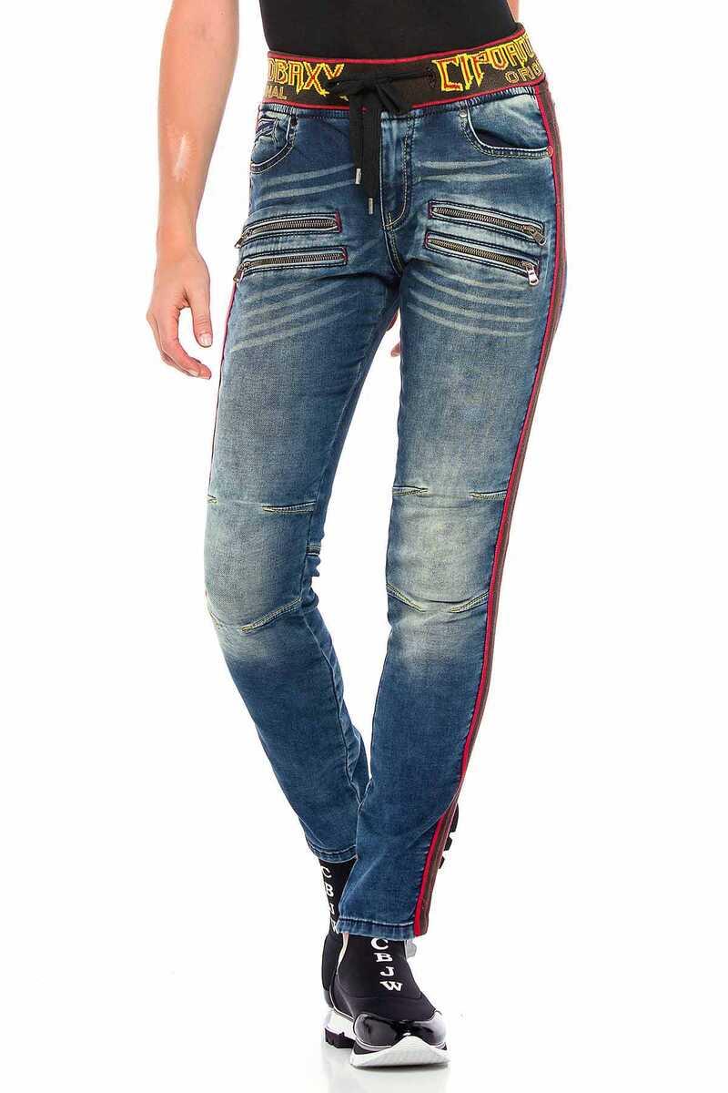 WD384 Damen Slim-Fit-Jeans mit trendigen Seitenstreifen