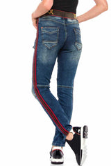 WD384 Damen Slim-Fit-Jeans mit trendigen Seitenstreifen