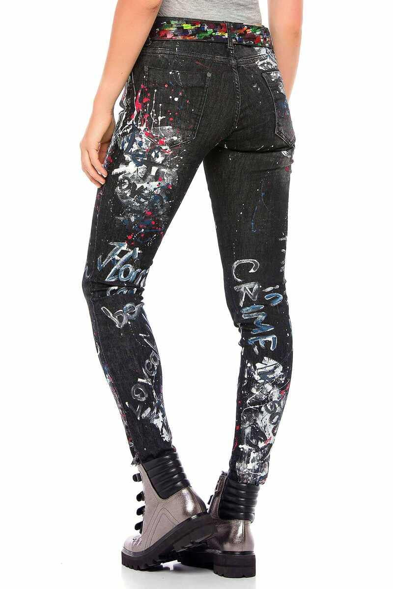 WD389 Damen Slim-fit-Jeans mit einzigartigen Paint-Elementen in Straight Fit