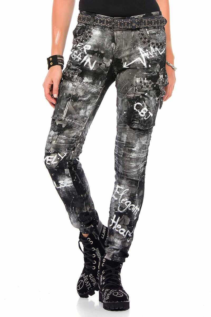 WD397 Damen Straight-Jeans mit cooler Waschung