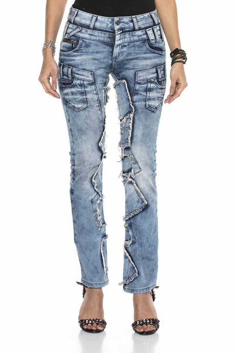 WD411 Damen bequeme Jeans mit auffälligen Patches