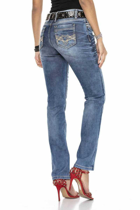 WD413 Damen bequeme Jeans mit trendiger Used-Waschung