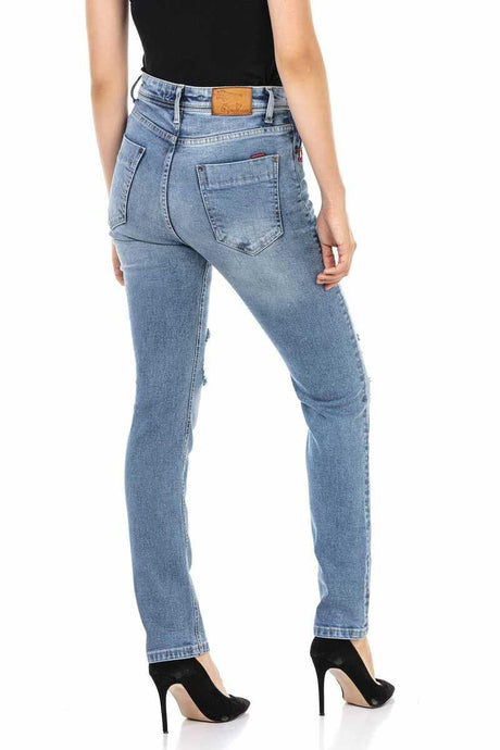 WD452 Damen Slim-Fit-Jeans mit coolen Destroyed-Elementen