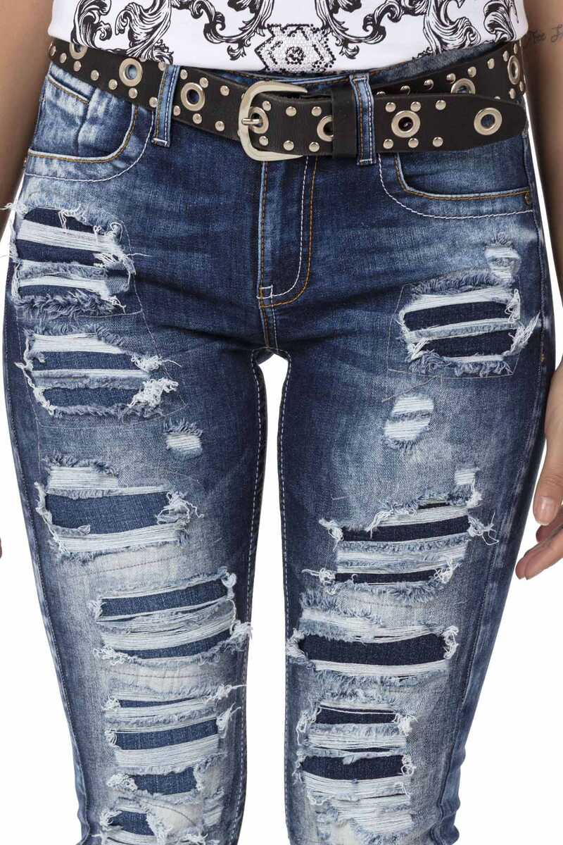 WD479 Damen Slim-Fit-Jeans mit coolen Destroyed-Elementen