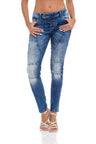 WD502 Damen Slim-Fit-Jeans mit Ziernähten in Straight Fit