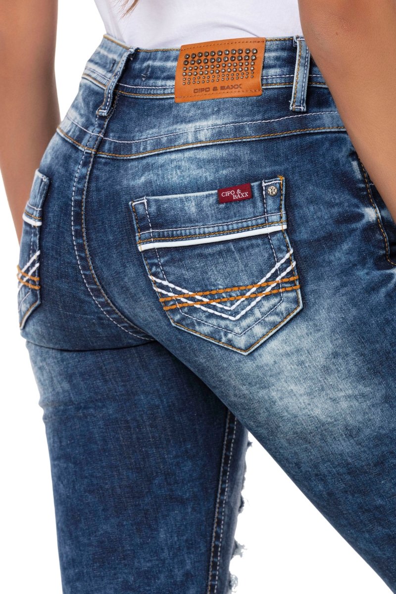 WK181 Femmes en jeans shorts avec des effets détruits