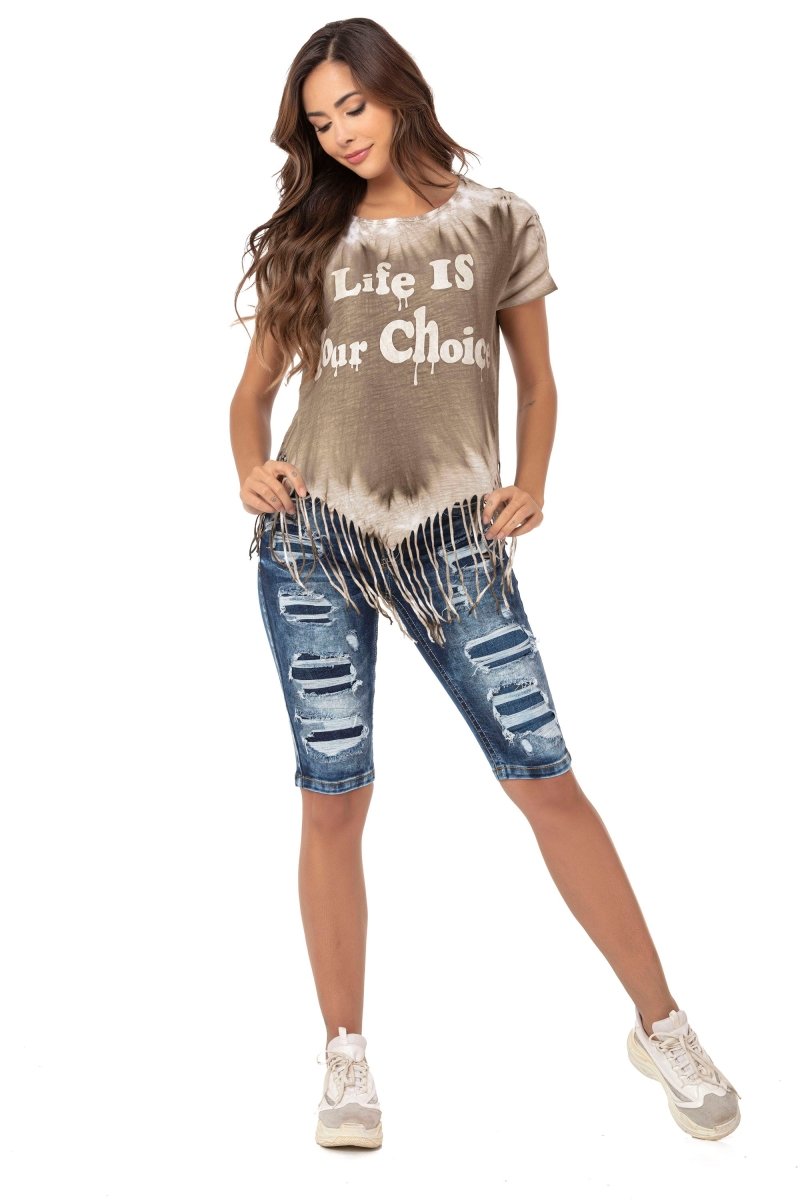 WK181 Femmes en jeans shorts avec des effets détruits