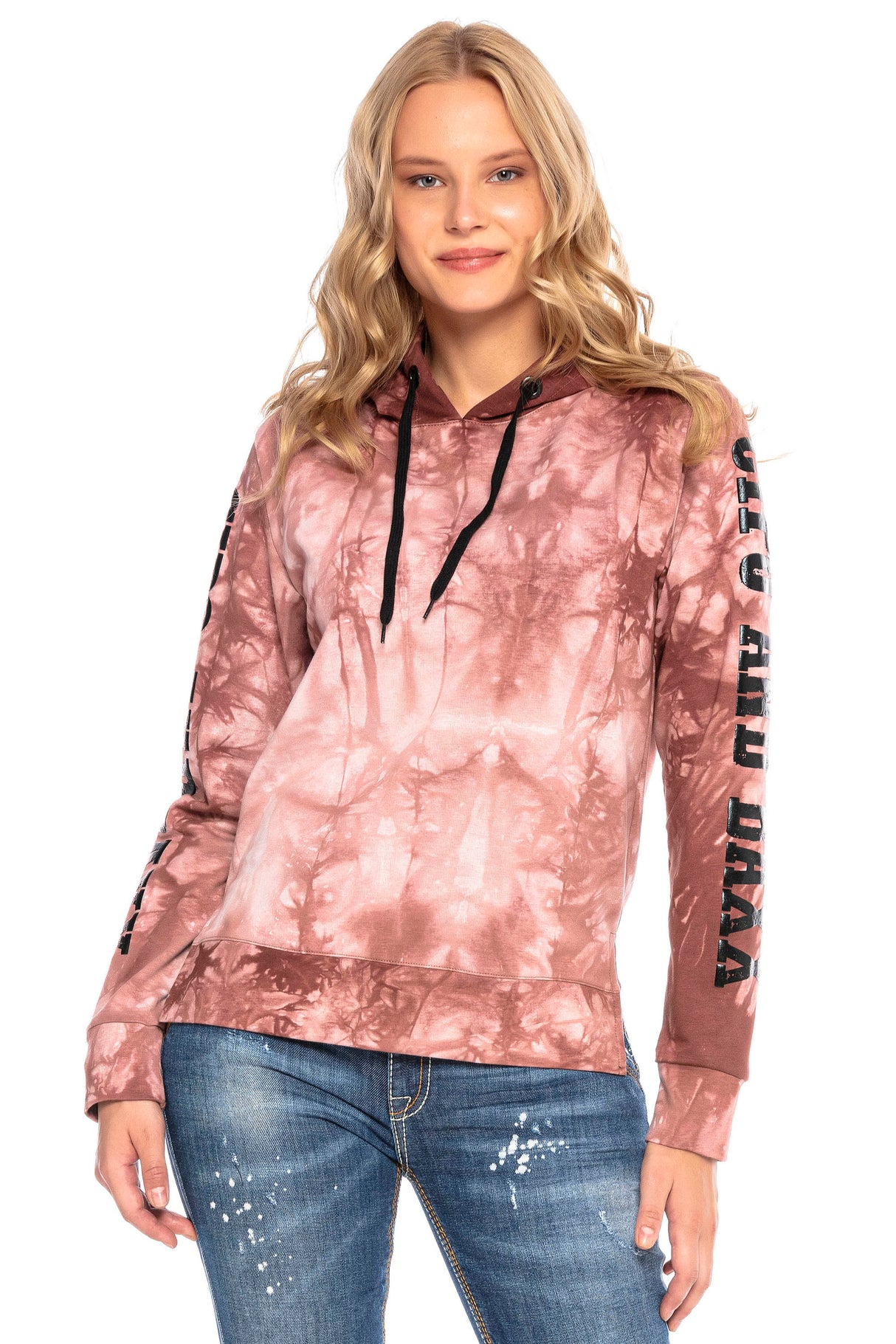 WL255 Damen Kapuzensweatshirt mit stylischer Batikmusterung