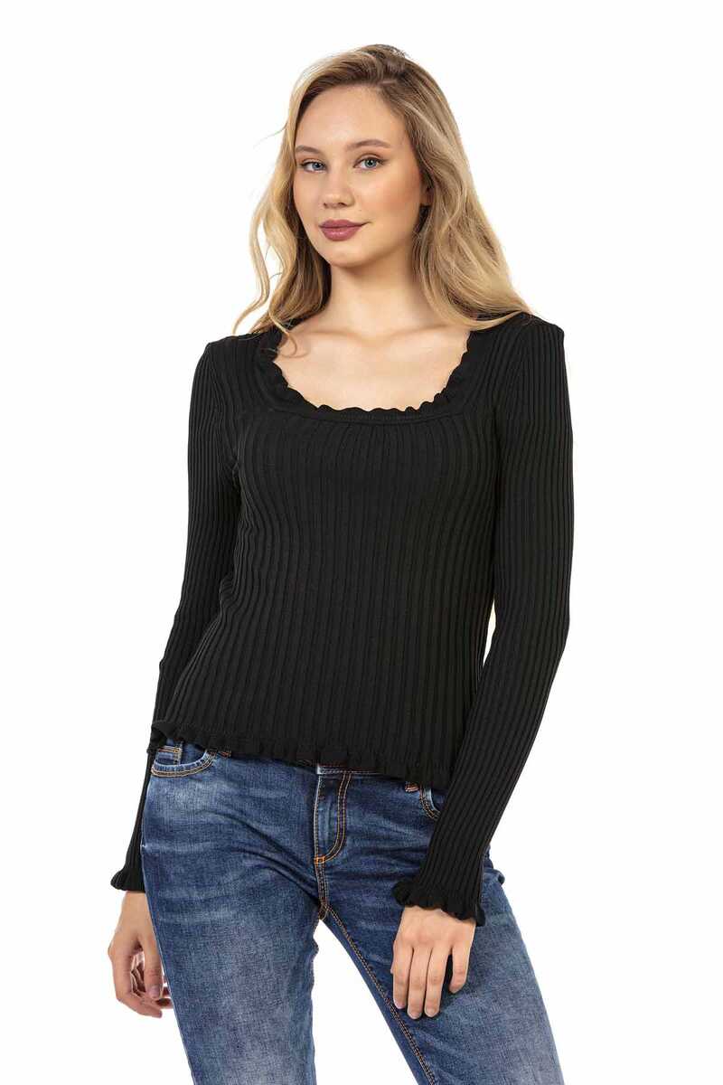 WP206 Femmes tricoter les pulls avec un décolleté circulaire ondulé