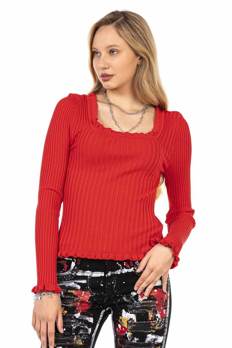 WP206 Femmes tricoter les pulls avec un décolleté circulaire ondulé