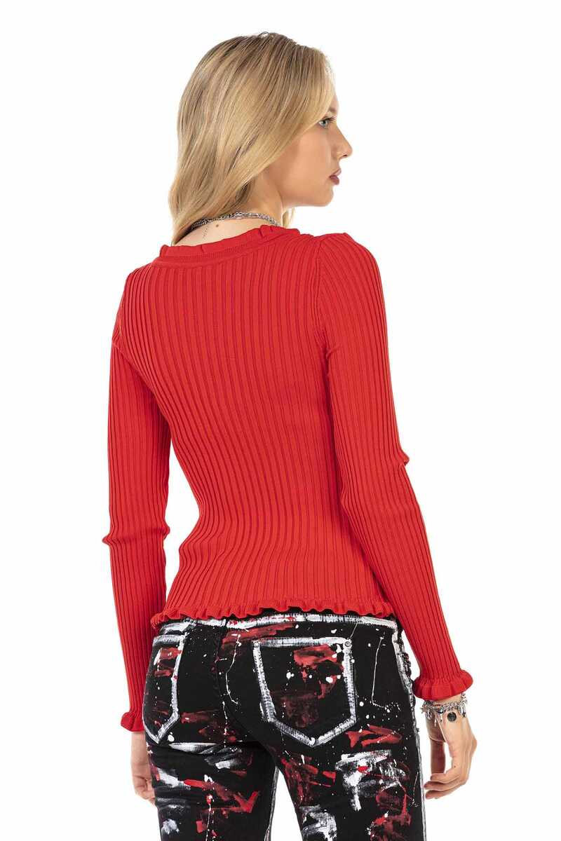 WP206 Femmes tricoter les pulls avec un décolleté circulaire ondulé