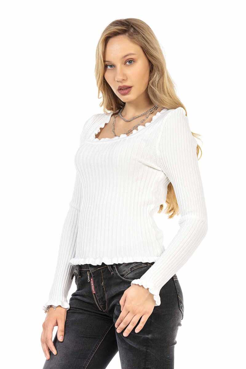 WP206 Femmes tricoter les pulls avec un décolleté circulaire ondulé