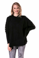 WP219 Damen Kapuzensweatshirt mit modischen Spitzeneinsätzen