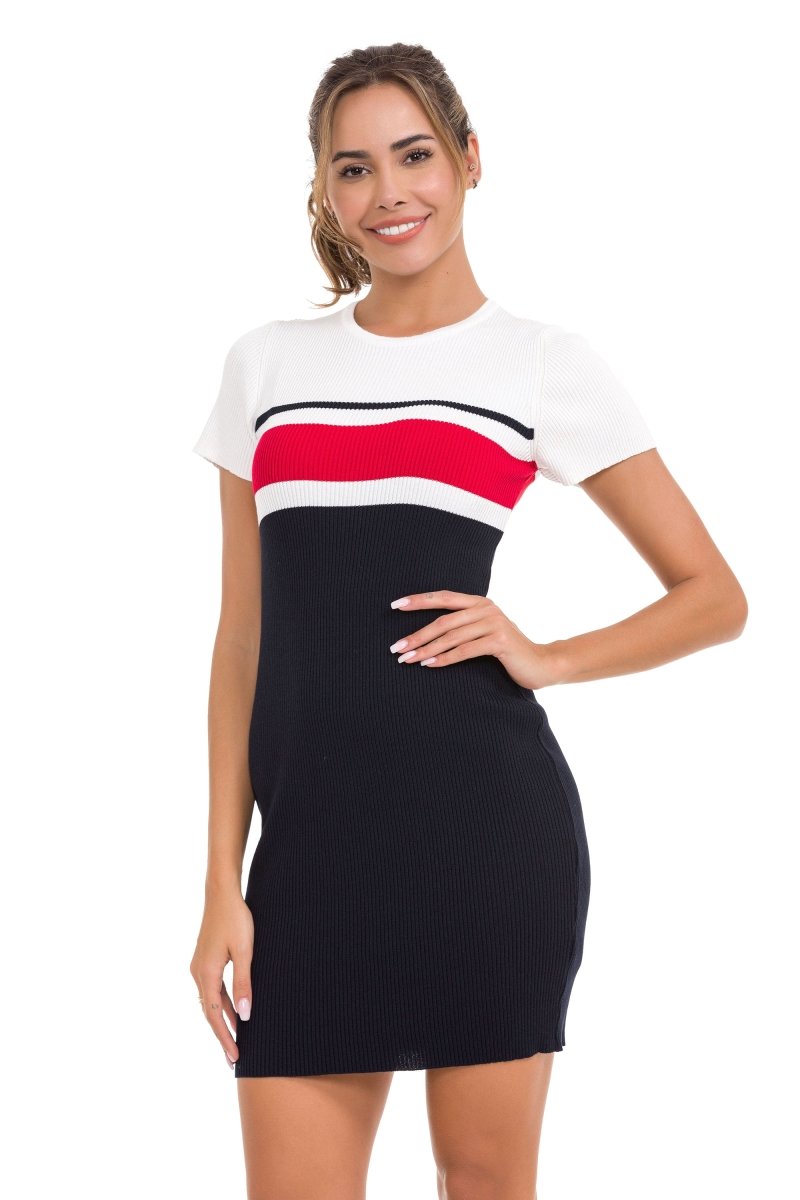 WP257 Damen Pullover gestreiftes Strickkleid