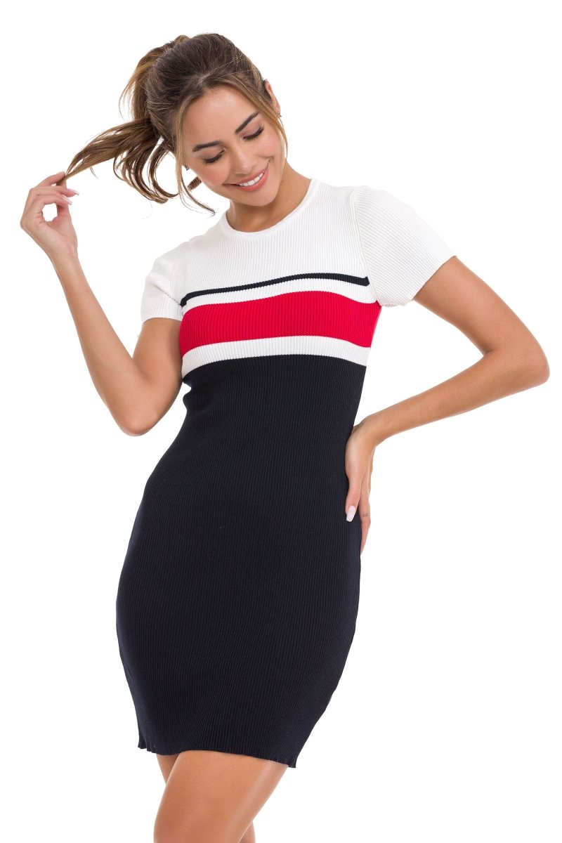 WP257 Damen Pullover gestreiftes Strickkleid