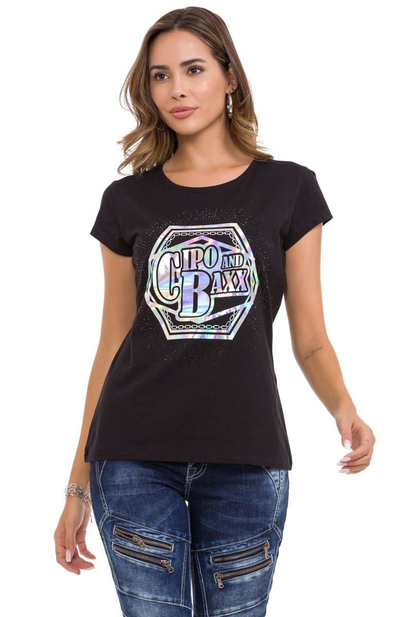 WT342 Damen T-Shirt mit Steinfoliendruck