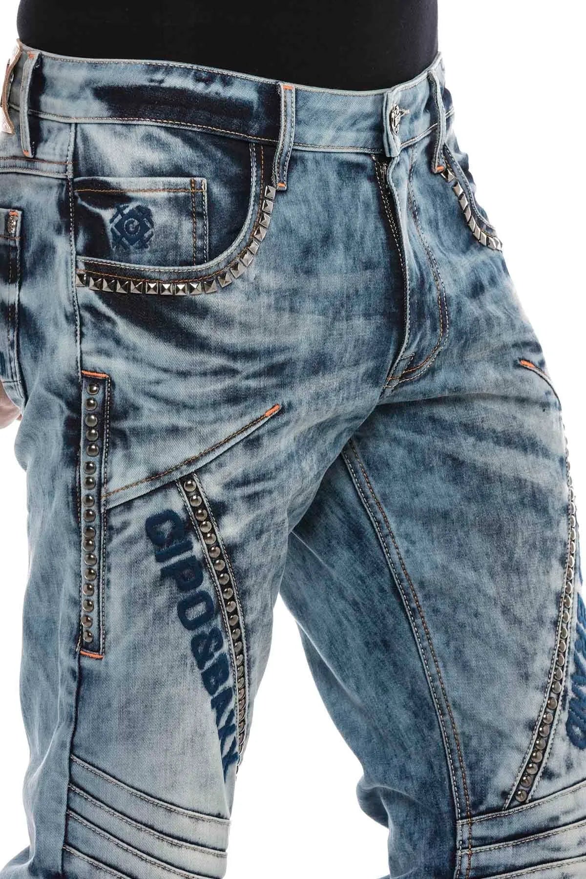 CD590 Mężczyźni proste Fit-Jeans w swobodnym wyglądzie motocyklistów