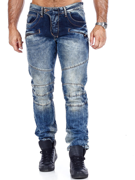 CD252 Men Biker-Jeans met trendy decoratieve stiksels