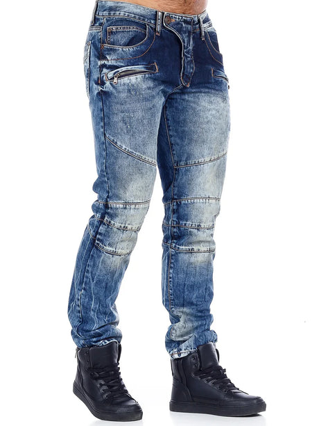 Jeans per motociclisti CD252 uomini con cuciture decorative alla moda