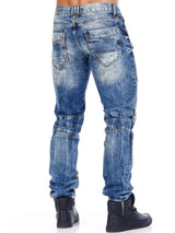 CD252 Herren Biker-Jeans mit trendigen Ziernähten