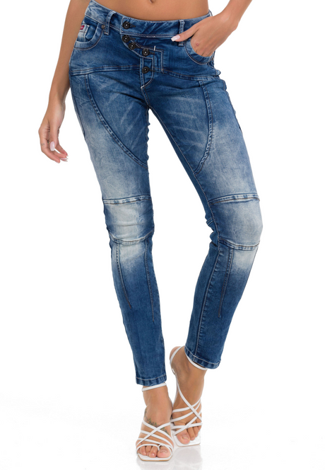 WD502 Slim-Fit Dames Jeans met Sierstiksels in Straight Fit