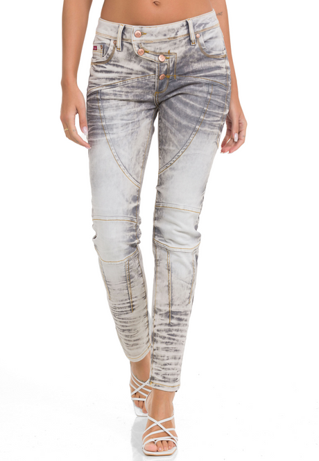 WD502 Slim-Fit Dames Jeans met Sierstiksels in Straight Fit