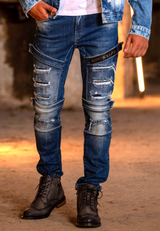 CD555 Jeans slim pour hommes avec look déstructuré à la mode