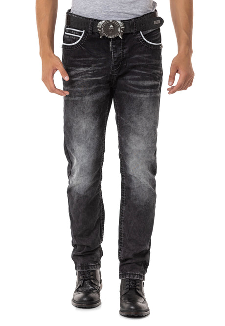 CD148 Herren bequeme Jeans mit Kontrastnähten in Straight Fit