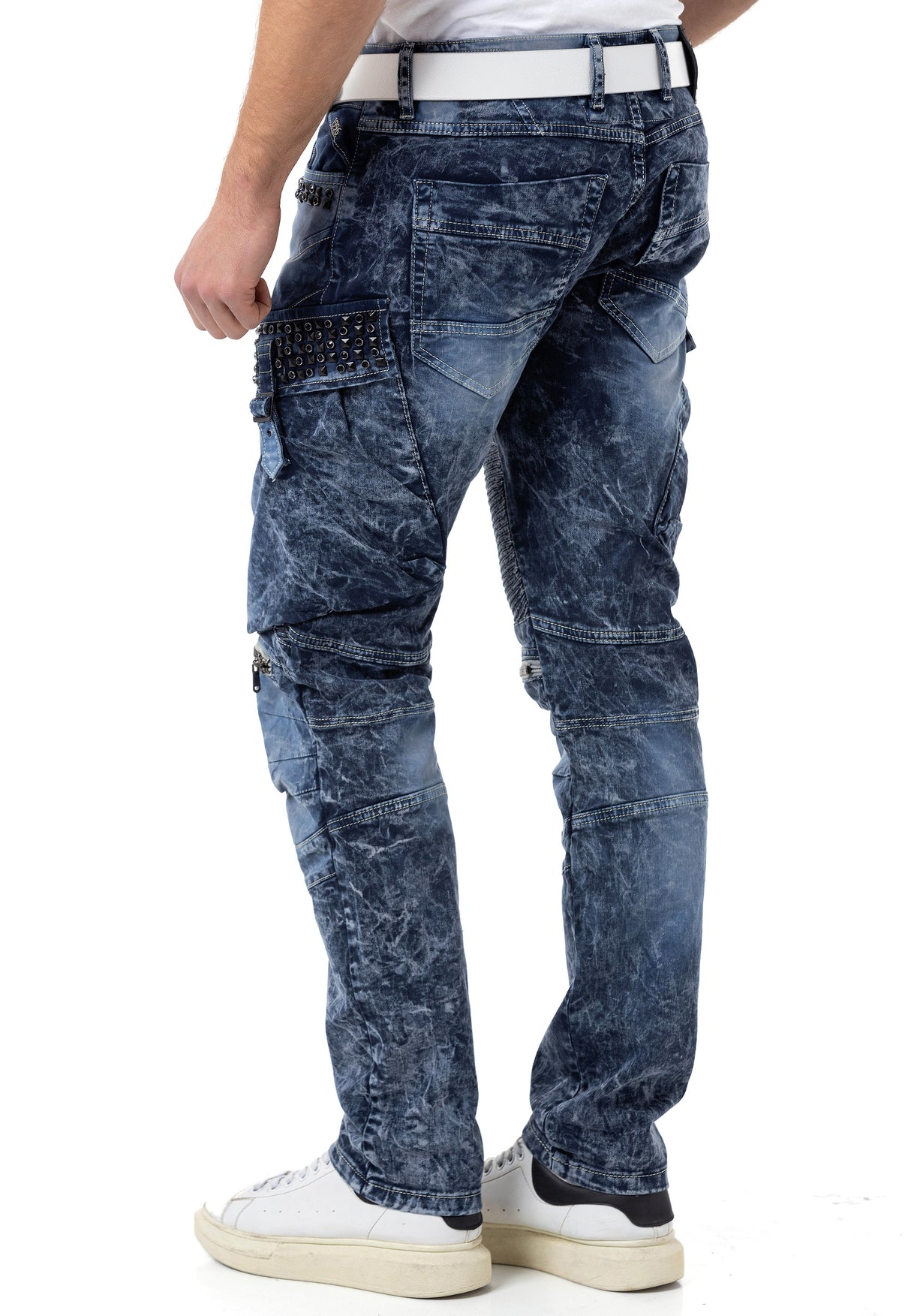 CD494 Jeans cómodos para hombres con bolsas de piedras preciosas en ajuste regular
