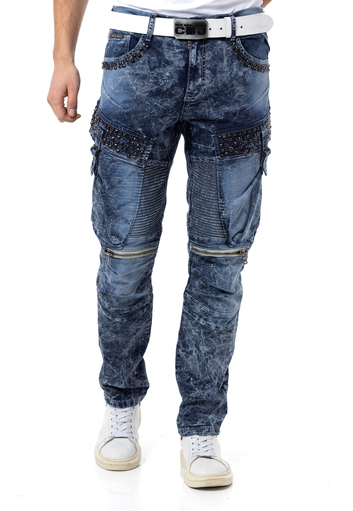 CD494 Jeans confortables pour hommes avec poches pour pierres précieuses En coupe regular