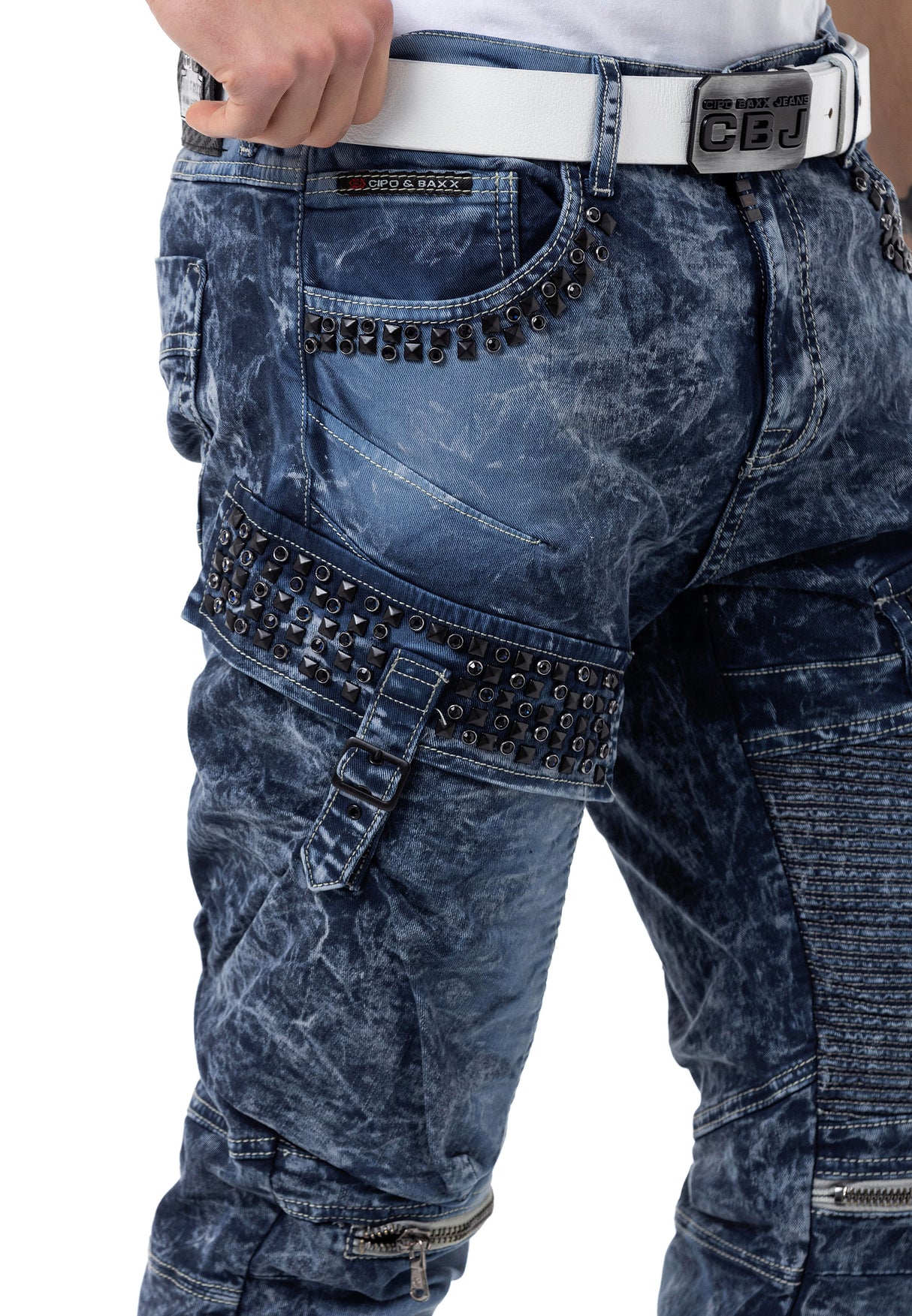 CD494 men's comfortable jeans with gemstone bags in regular fit