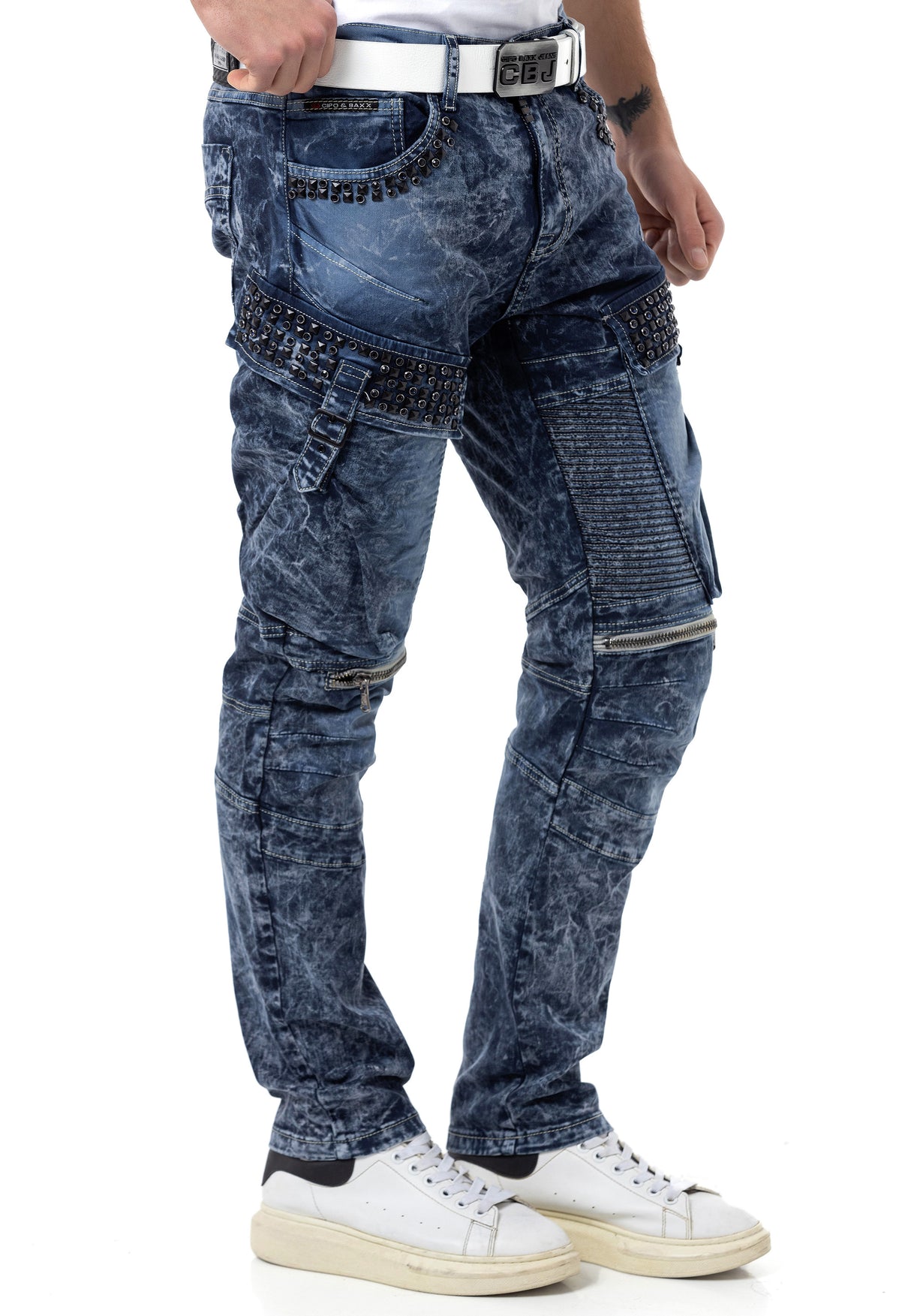 Jeans comodi da uomo CD494 con borse di pietra preziose in forma normale