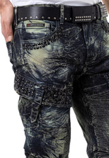 CD494 Jeans cómodos para hombres con bolsas de piedras preciosas en ajuste regular