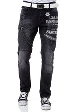 CD696 Mężczyźni Slim-Fit-Jeans z fajnymi nitami