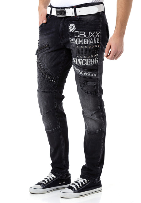 CD696 Heren Slim-Fit-Jeans met coole Klinknagels