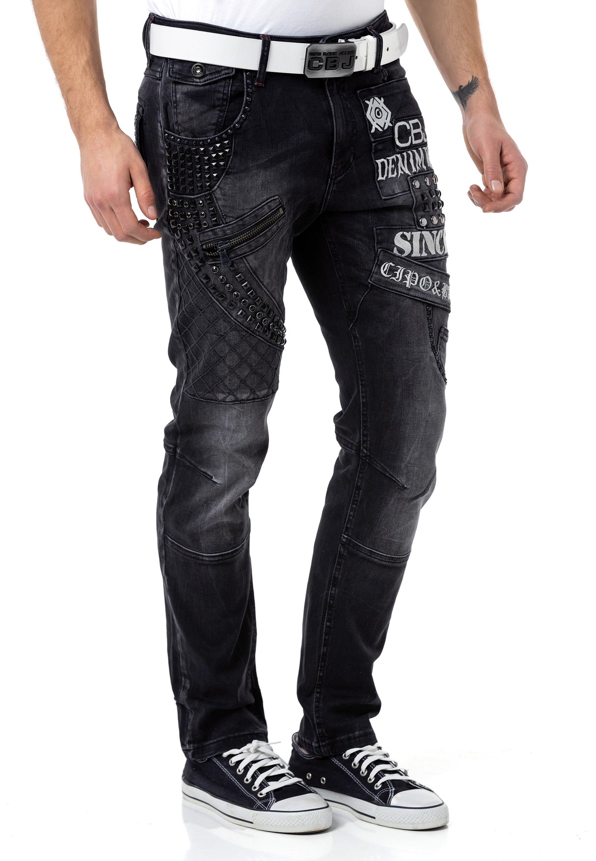 CD696 uomini slim-fit-jeans con rivetti fantastici