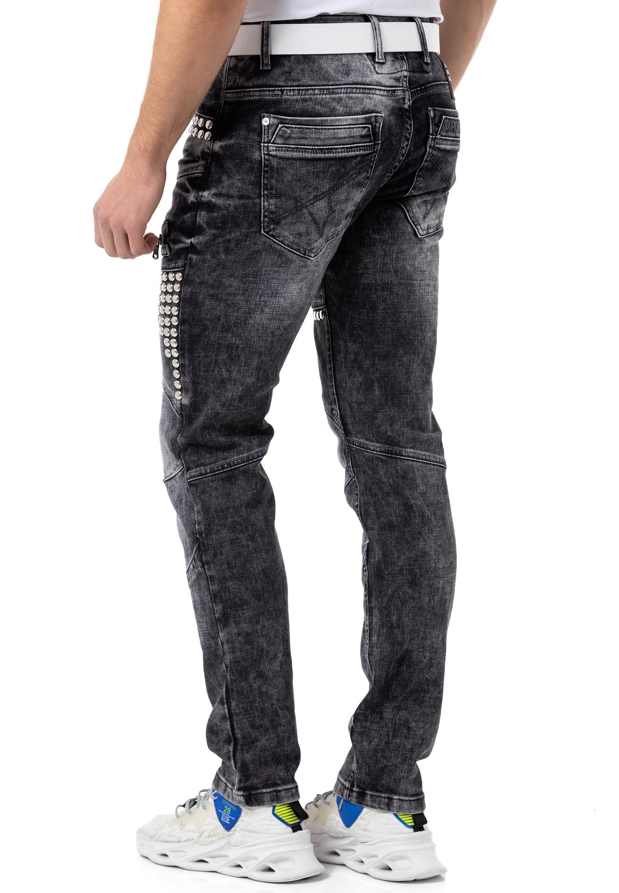CD732 Jeans de Hombre con Tachas estilo Motero