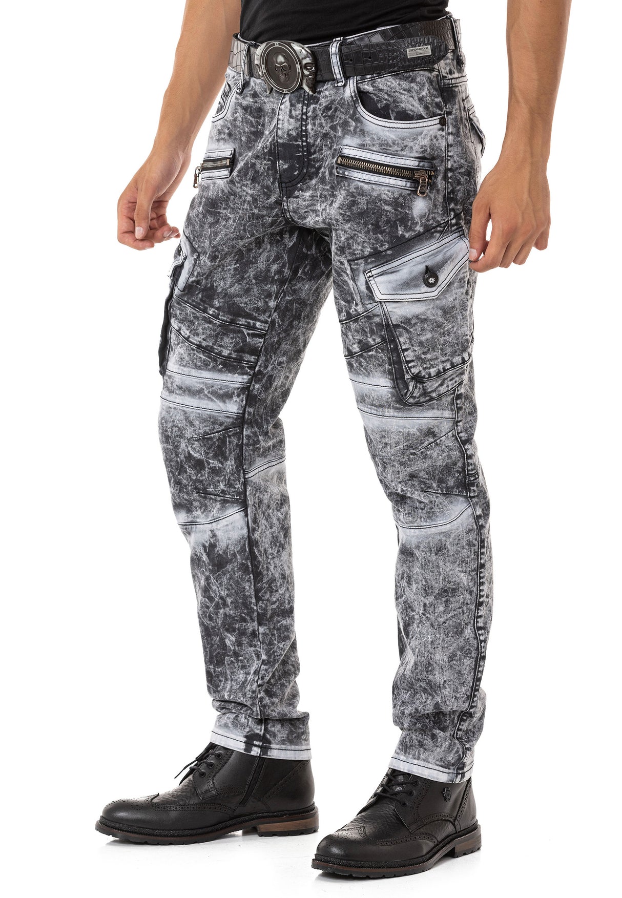 CD780 Jeans droit pour hommes avec poches cargo tendance