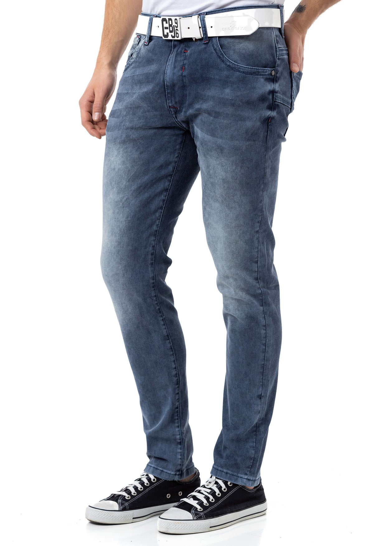 Jeans dritti maschile CD811 con cuciture decorative alla moda