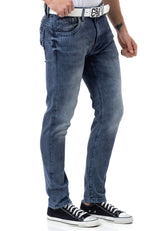 Jeans dritti maschile CD811 con cuciture decorative alla moda