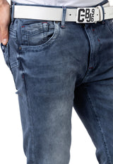Jeans rectos de hombres CD811 con costuras decorativas modernas