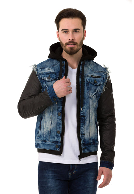 C-1290 giacca da uomo con cappuccio con patch di metallo sulla parte superiore del braccio