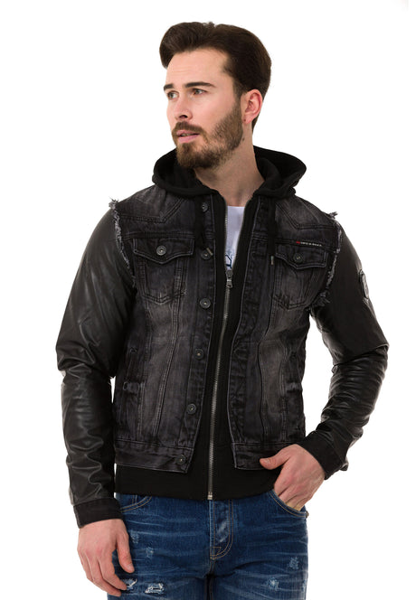 C-1290 giacca da uomo con cappuccio con patch di metallo sulla parte superiore del braccio
