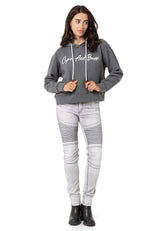 WL351 Damen Kapuzensweatshirt mit trendiger Strass-Markenstickerei