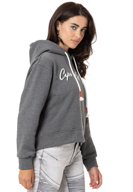 WL351 women hooded sweatshirt with a trendy rhinestone embroidery embroidery